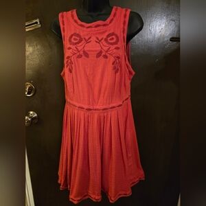 Free People Coral Birds Of A Feather Embroidered Sleeveless Mini Dress 10
